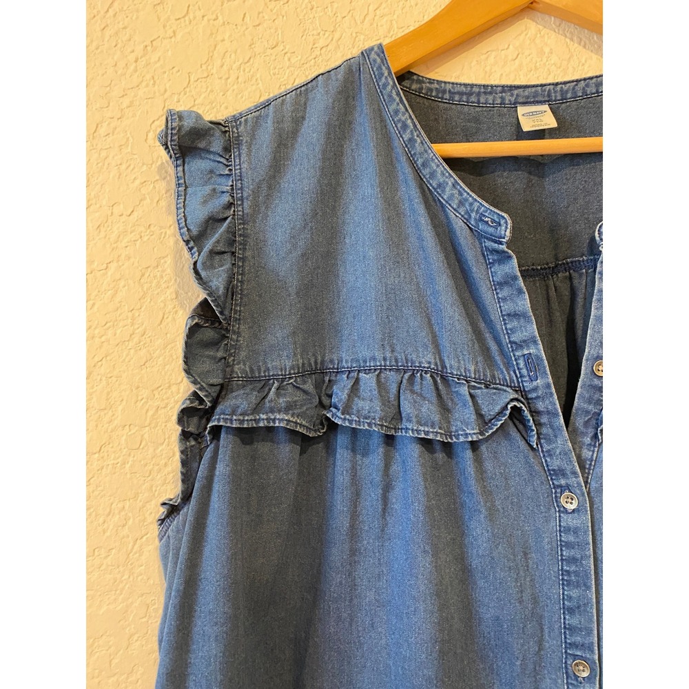 Old Navy Chambray Denim Shirt Dress Sz XXL Blue Ruffle Button Front Boho Western - Picture 2 of 6